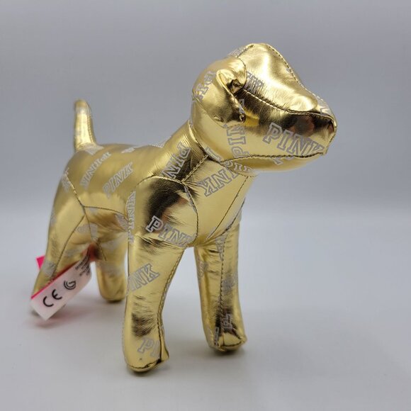 Victorias Secret Pink and Gold Dog Plush Toy Set Of 2 Pink Star & Gold Logo - Picture 15 of 16